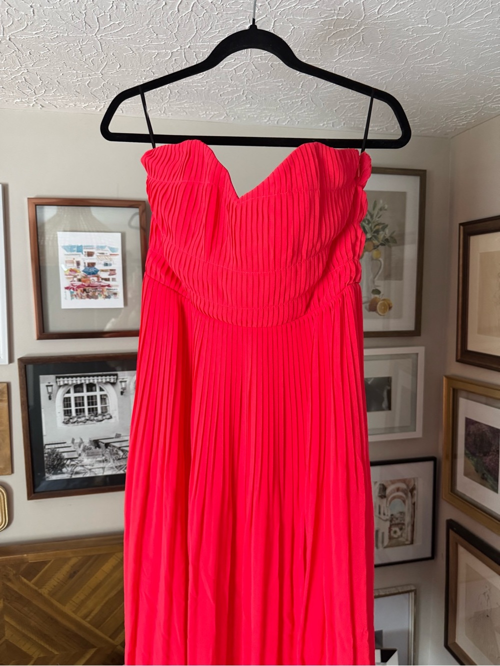 H&M Strapless Pleated Maxi Dress in Hot Pink